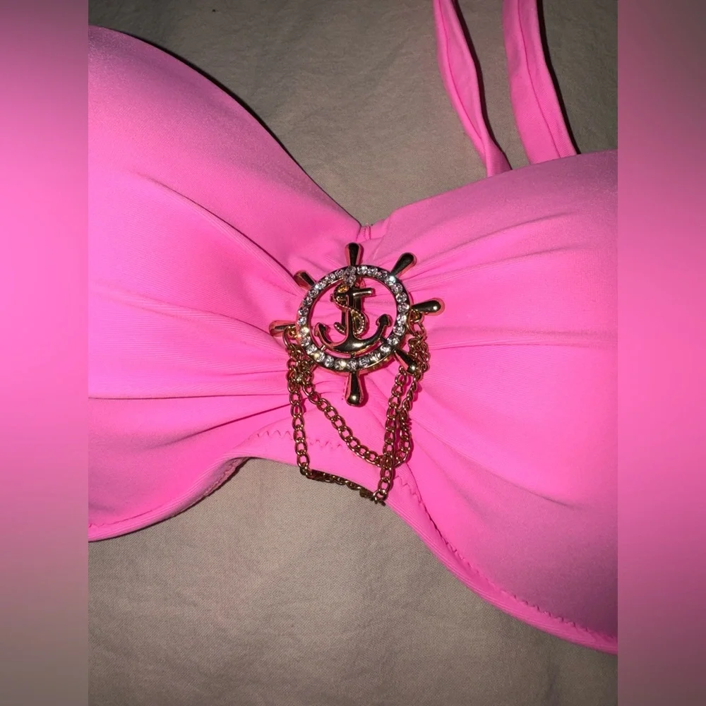 Pink Swimsuit with Striped Bottoms - Picture 2 of 7